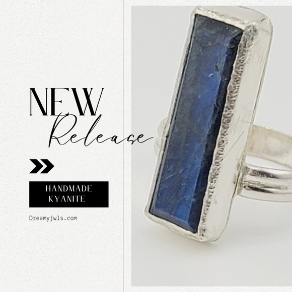 BLUE KYANITE RECTANGULAR SHAPE HANDMADE IN STERLING SILVER METAL 10 - Picture 7 of 7